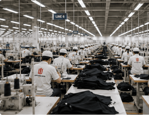 Factory production line for bulk apparel manufacturing